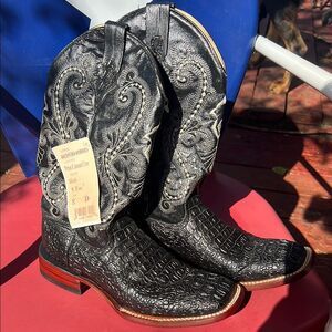 Ferrini Western Boots Mens Cowboy Caiman Gator Print Black 40393-04 Size 8D NWT